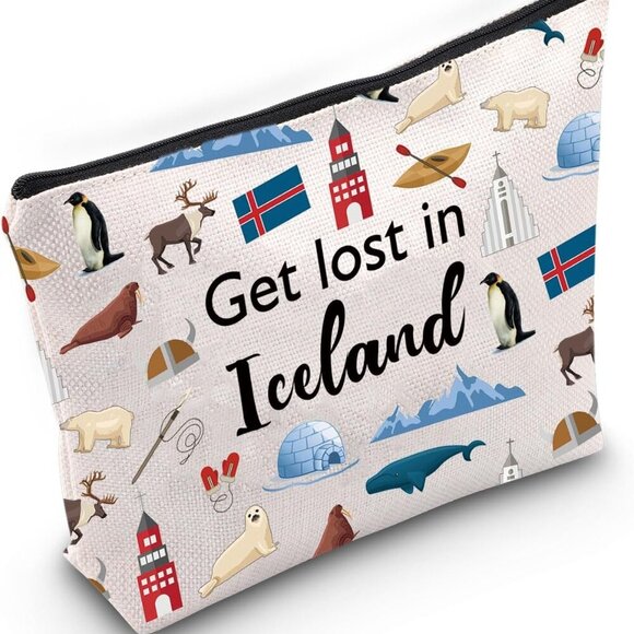 Iceland Travel Gift Get Lost in Iceland Cosmetic Bag for Iceland Traveler Gift W - Picture 1 of 7